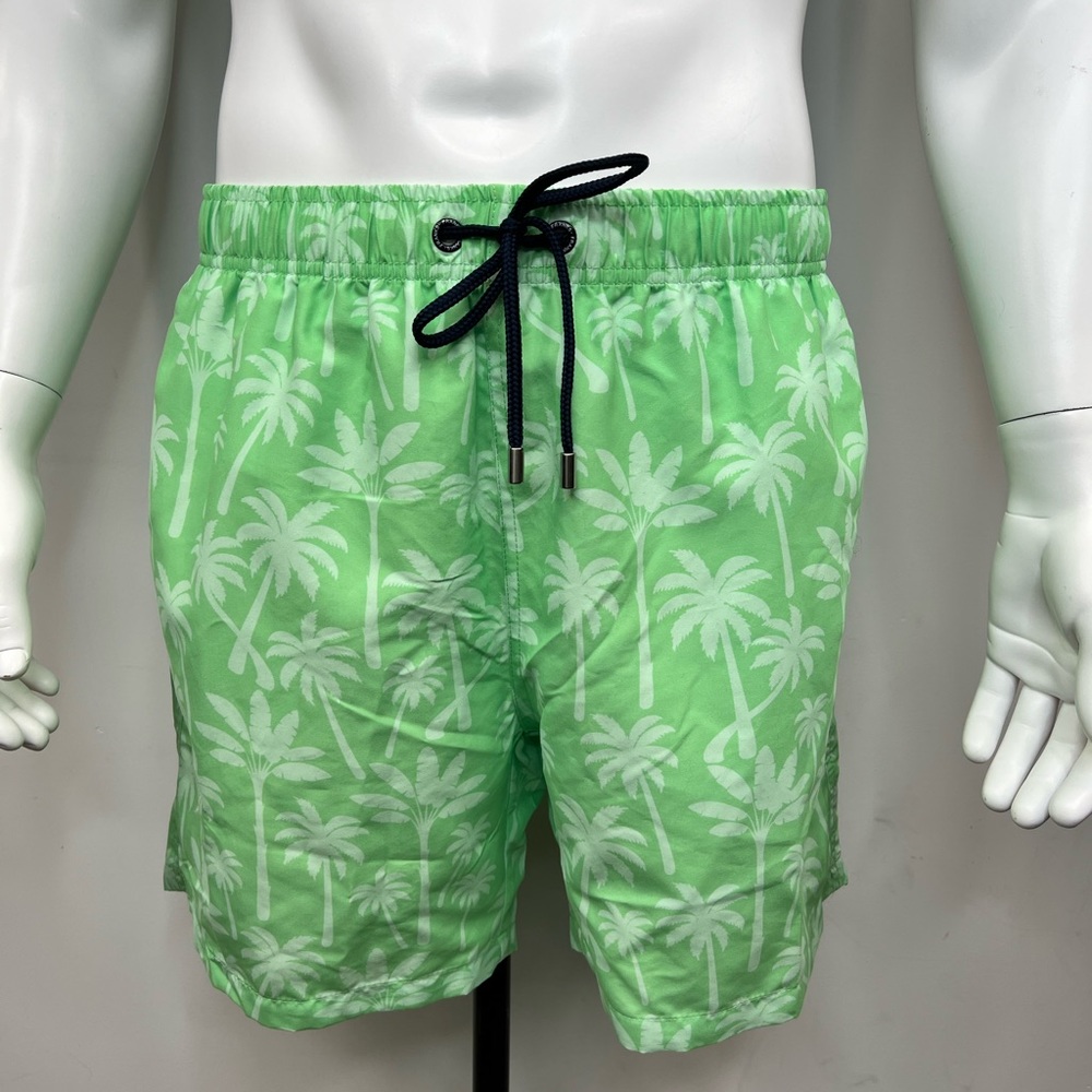 FRANKS XL“SAGE”(LIGHT GREEN)COLOR SWIMMING TRUNKS,W/MESH SUPPORT,PALM TREE PRINT
